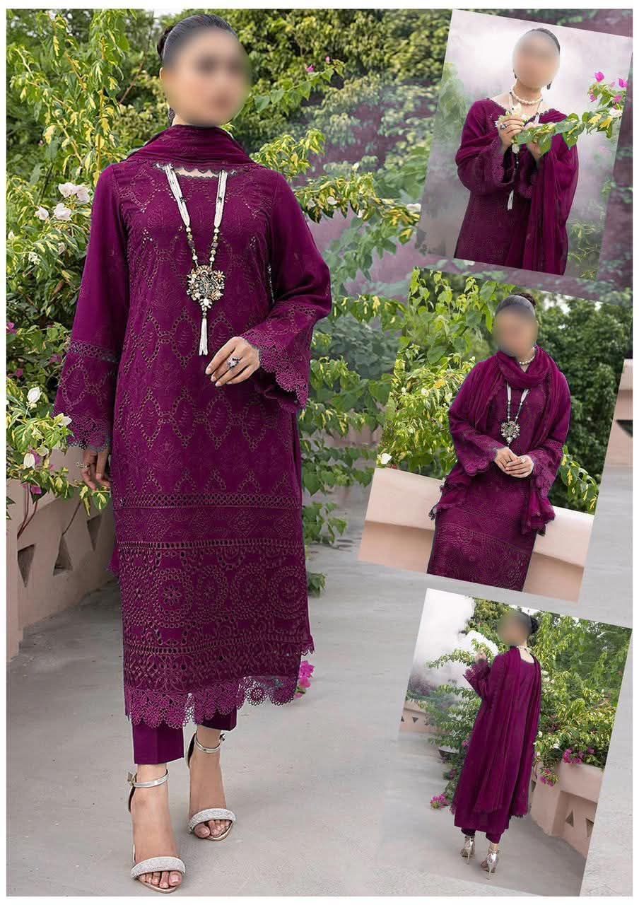 Mahnur Magenta Lawn Chikankari 3pc Unstitched