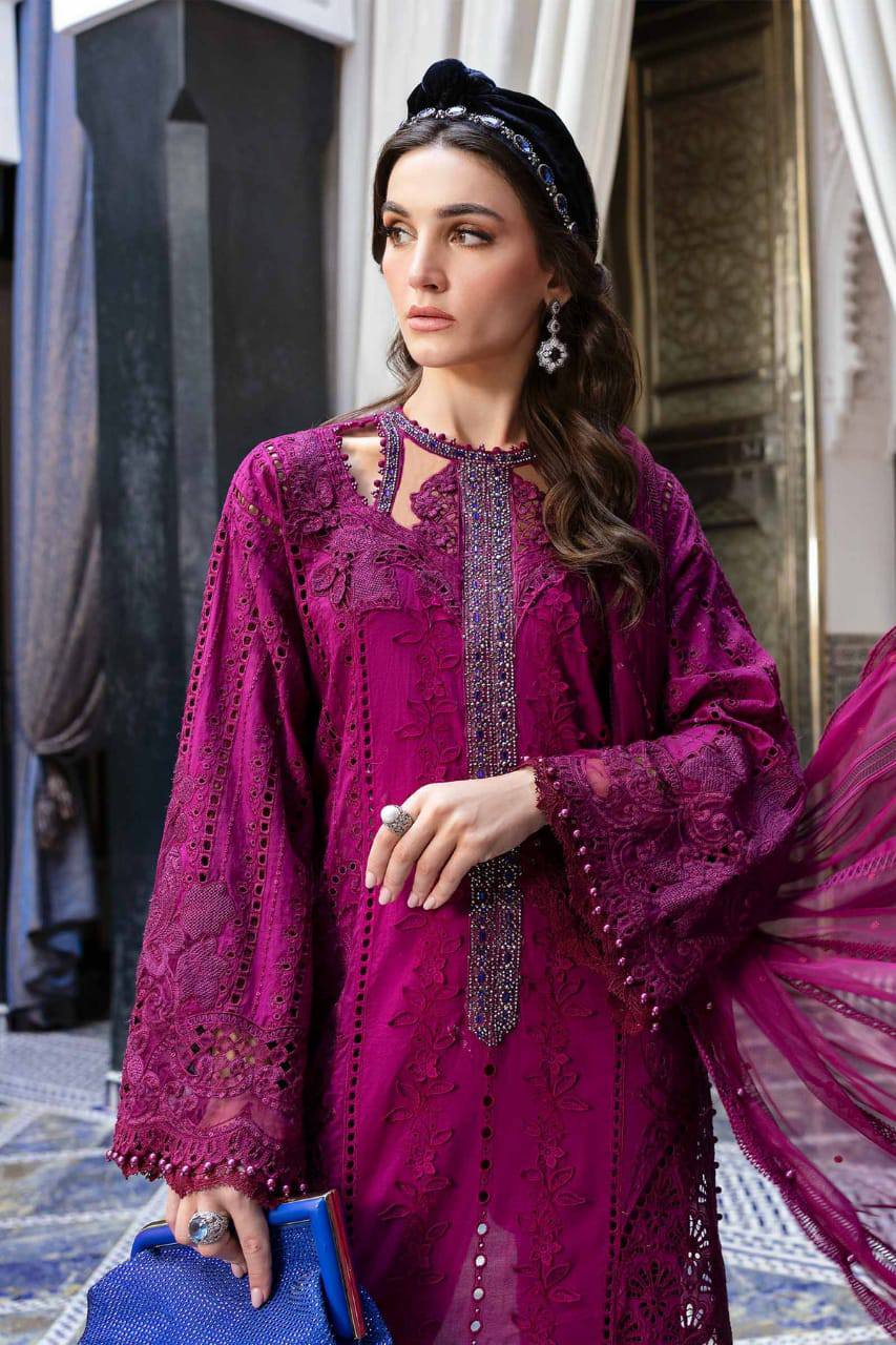 Maria B Magenta Luxury Lawn Emb Chikankari Dress Unstitched