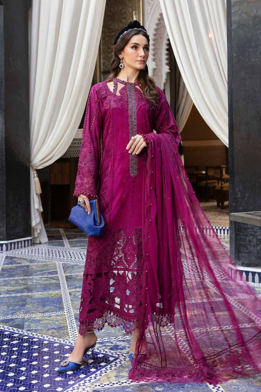 Maria B Magenta Luxury Lawn Emb Chikankari Dress Unstitched