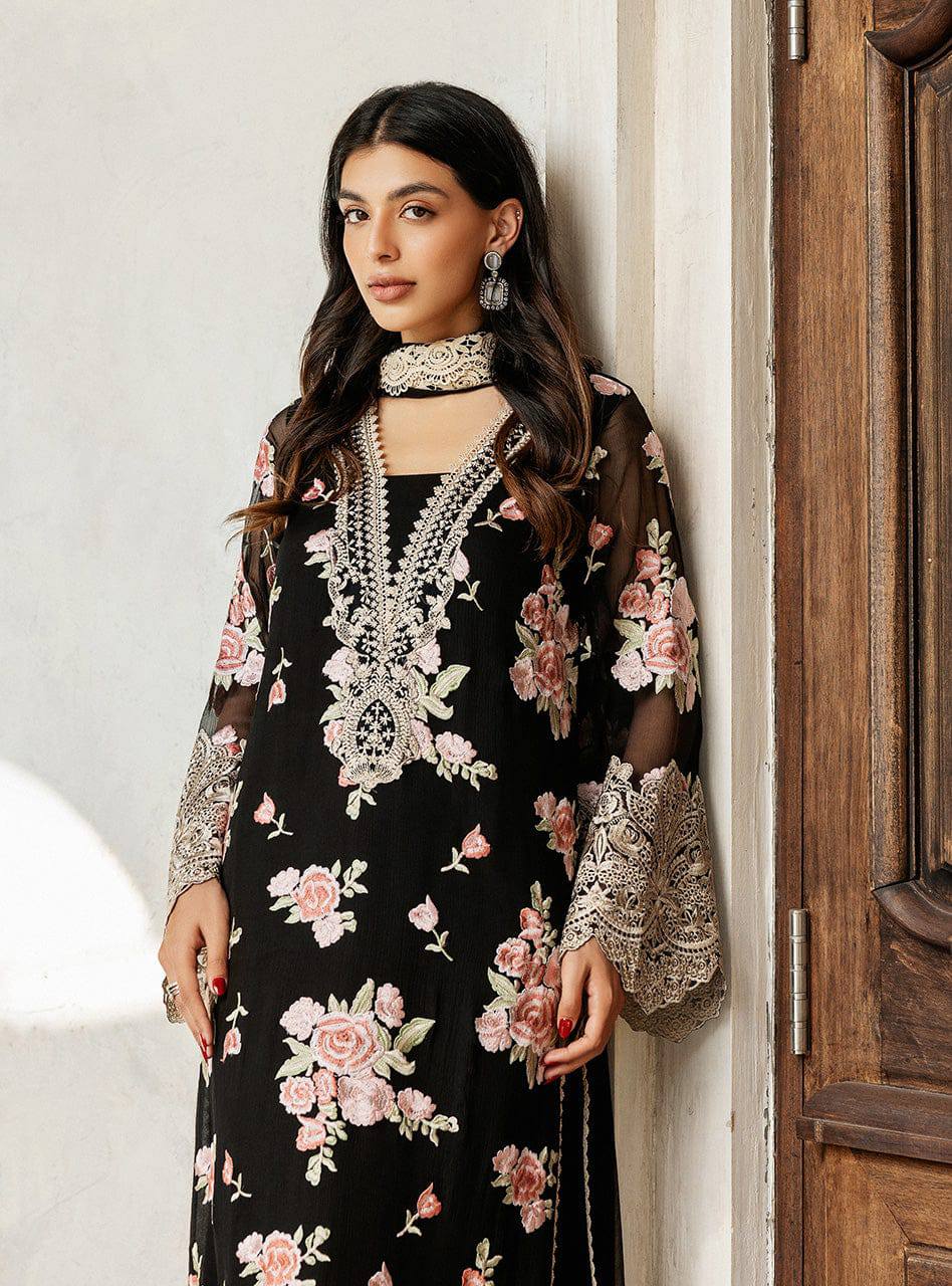 Z.C Black Luxury Lawn Embroidery 3pc Dress Unstitched