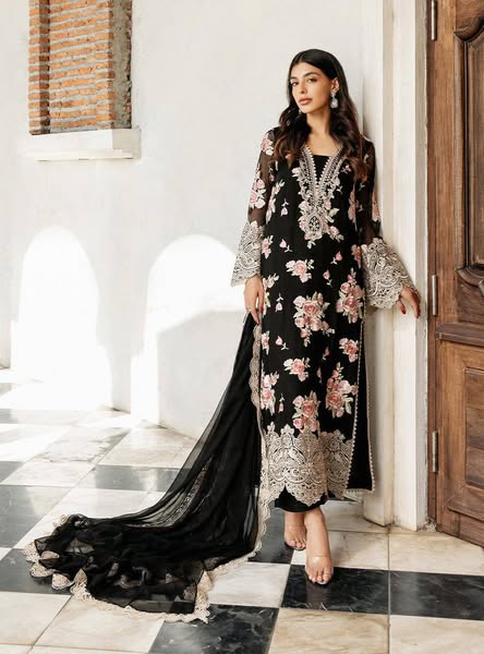 Z.C Black Luxury Lawn Embroidery 3pc Dress Unstitched