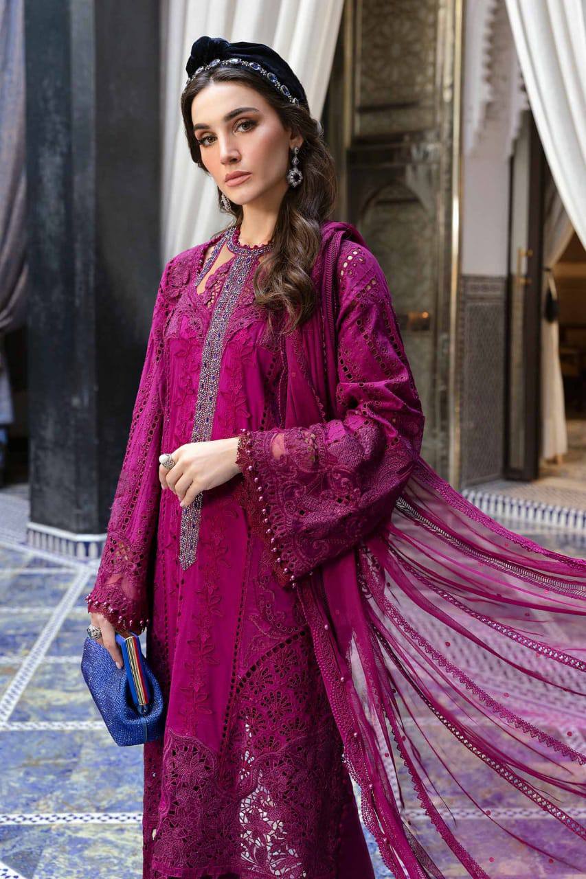 Maria B Magenta Luxury Lawn Emb Chikankari Dress Unstitched
