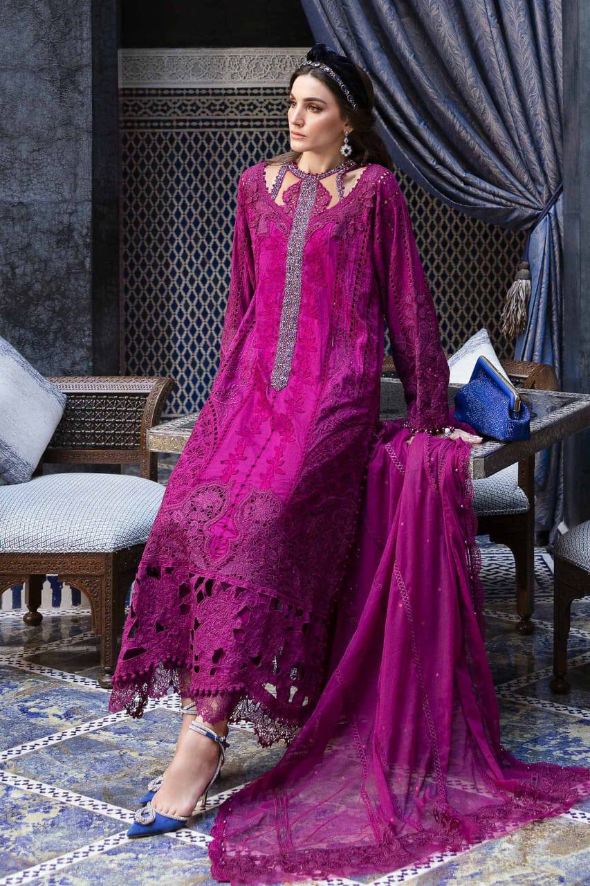 Maria B Magenta Luxury Lawn Emb Chikankari Dress Unstitched
