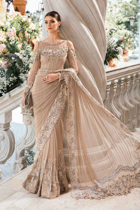 Maria b Brown Wedding Collection Saree Soft Net Fabric Unstitched