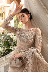 Maria b Brown Wedding Collection Saree Soft Net Fabric Unstitched