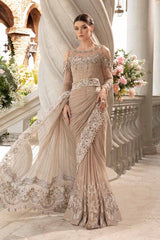 Maria b Brown Wedding Collection Saree Soft Net Fabric Unstitched