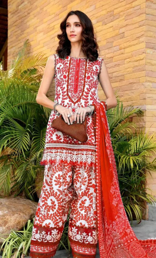 Maria b Pink White Lawn Embroidery Printed 3pc Unstitched