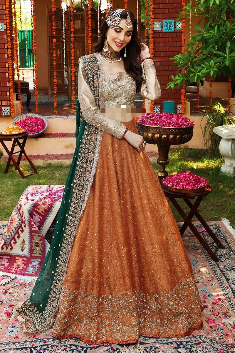 Aisha Imran Rust & Green Wedding Collection Maxi Soft Net