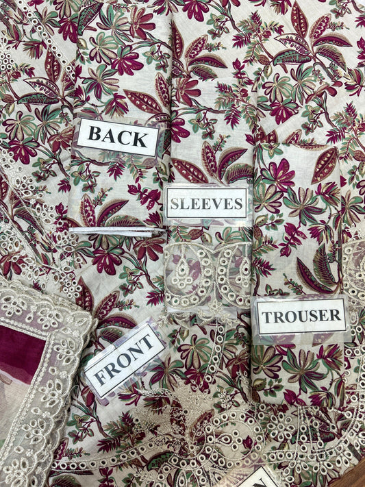 Izel lawn 3 piece chickenkari shirt unstiched