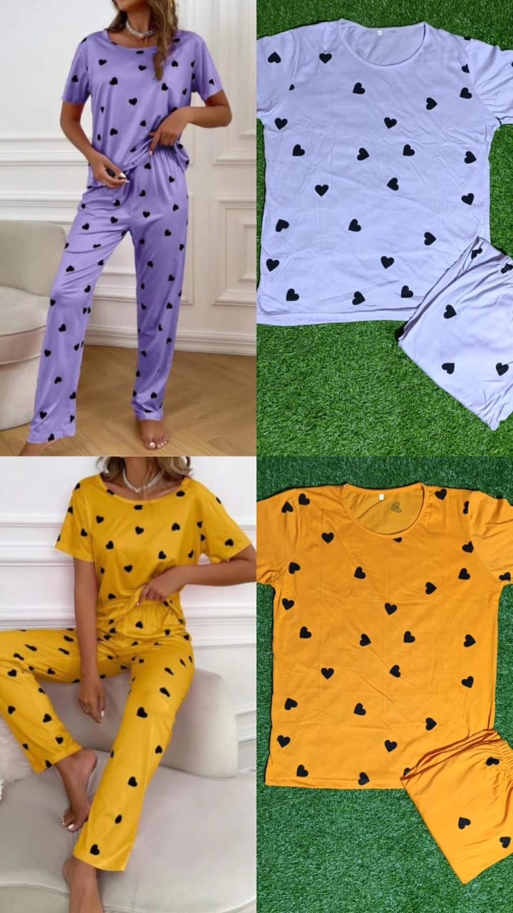 Black heart printed Night dress ready to wear soft cotton jersay