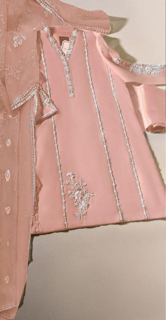 Agha Noor Pink organza Dress Party Wear Collection 3Piece Unstitched