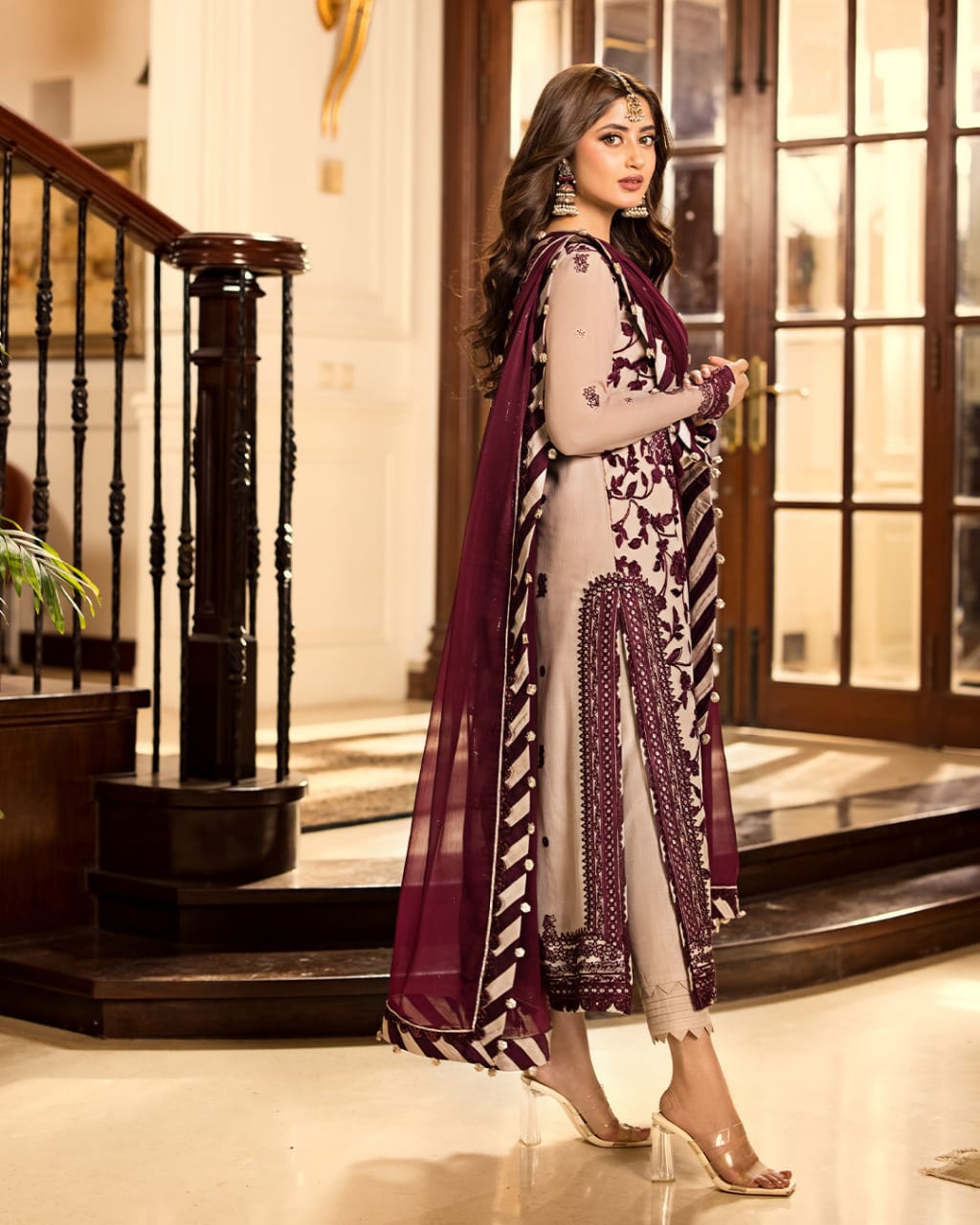 Asim Jofa Full Heavy Embroidered Chiffon Dress