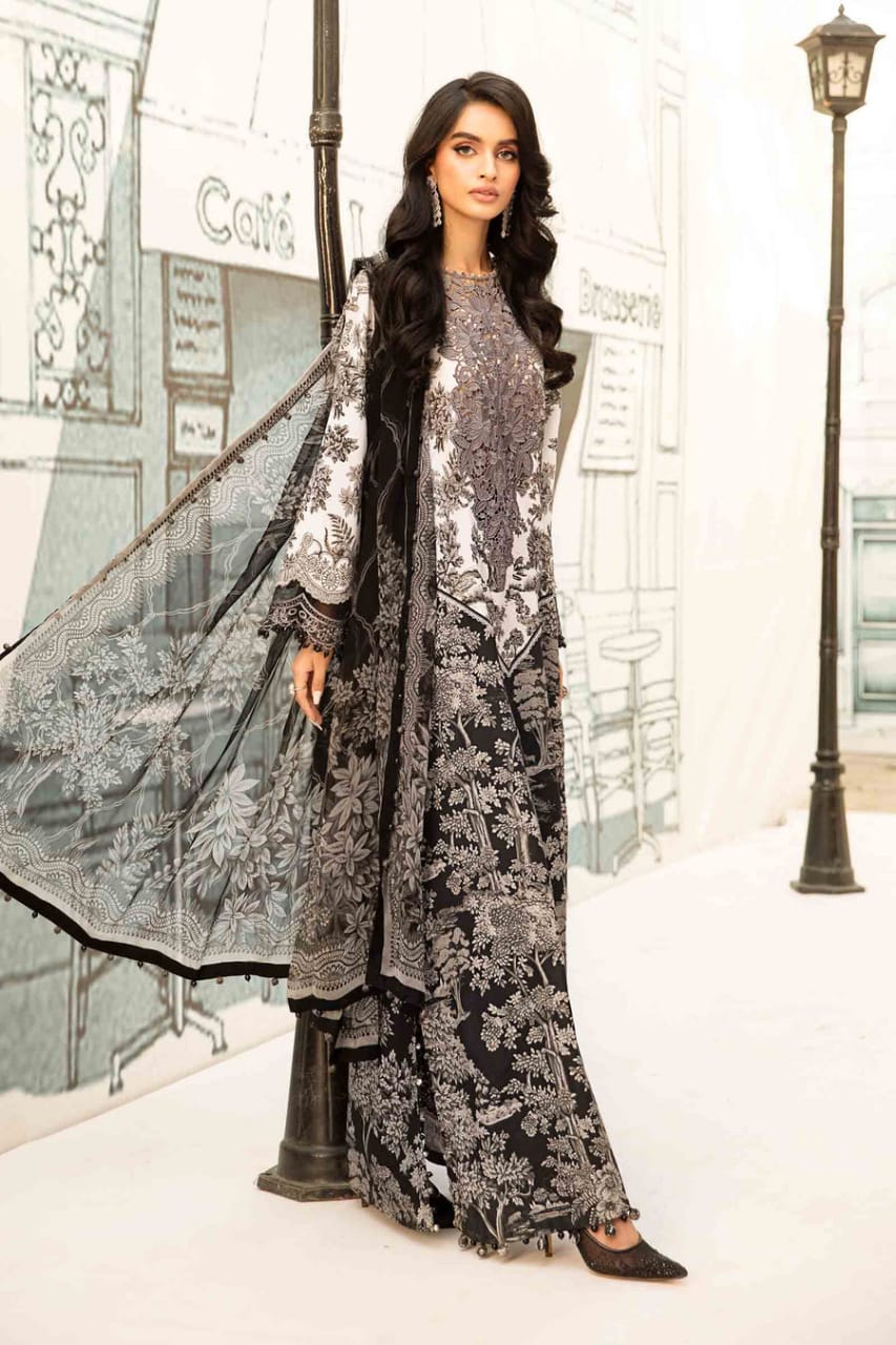 M.B Black & White Mprints 2025 Luxury Lawn Embroidered Collection Unstitched