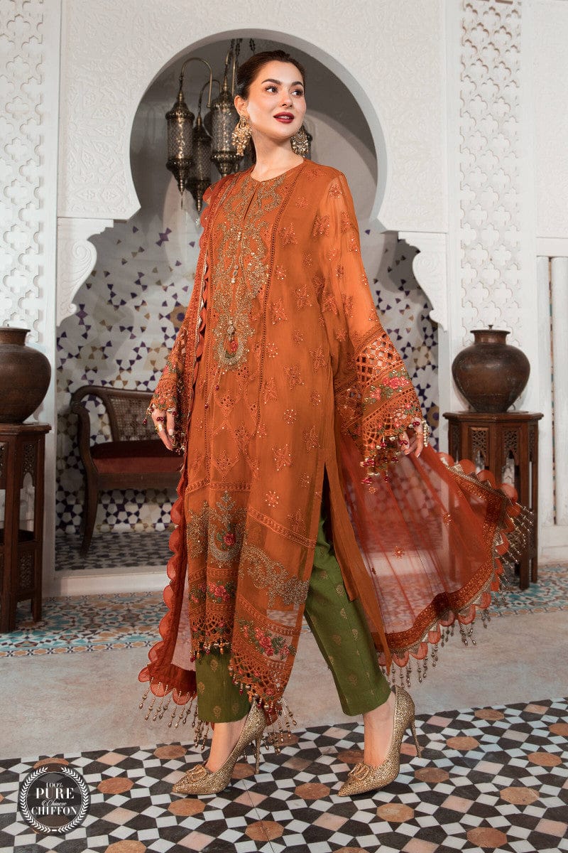 Maria b Rust Chiffon Formal Collection Embroidery Dress
