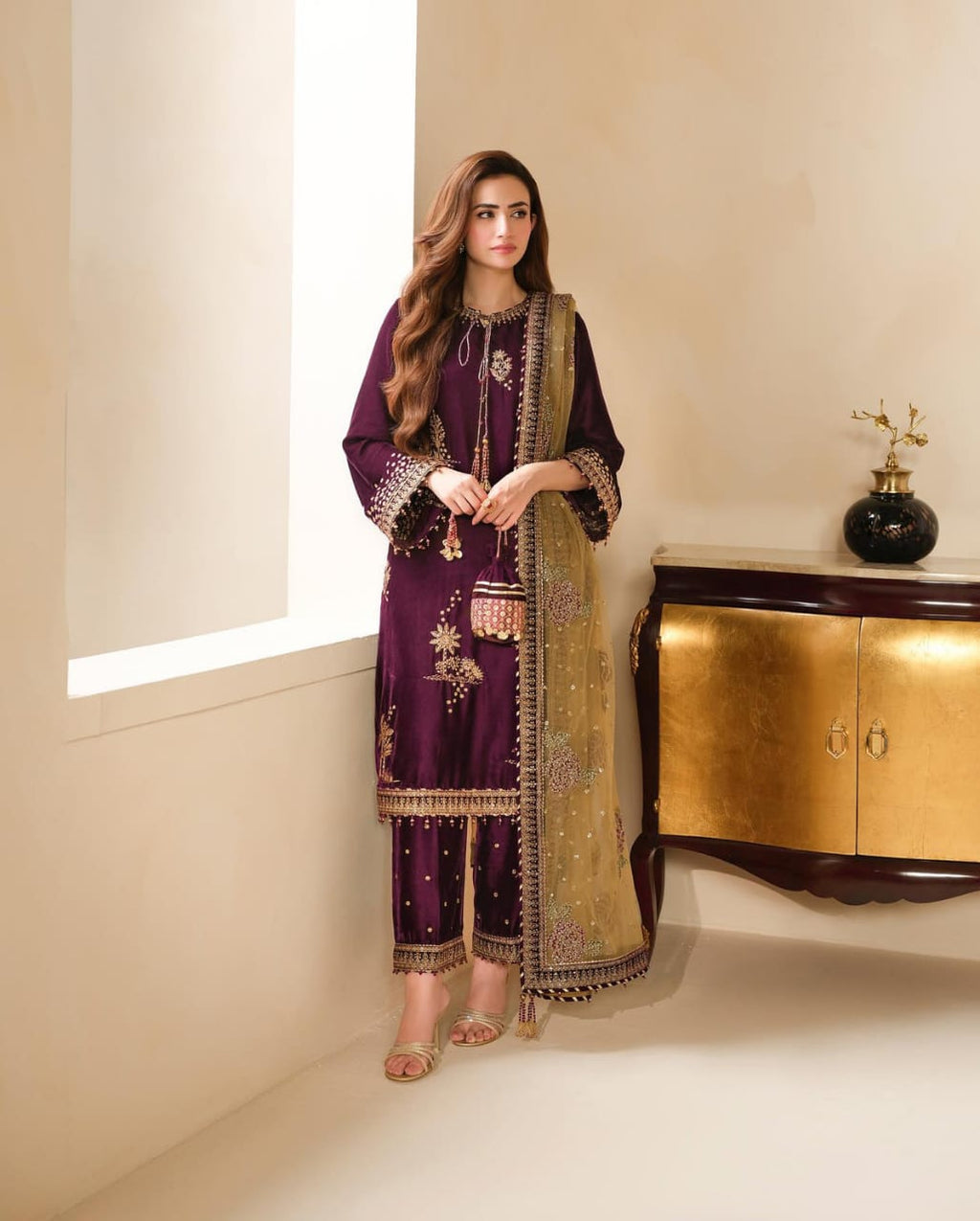 Jazmin Maroon Micro 9000 Velvet Formal Collection 3piece Unstitched