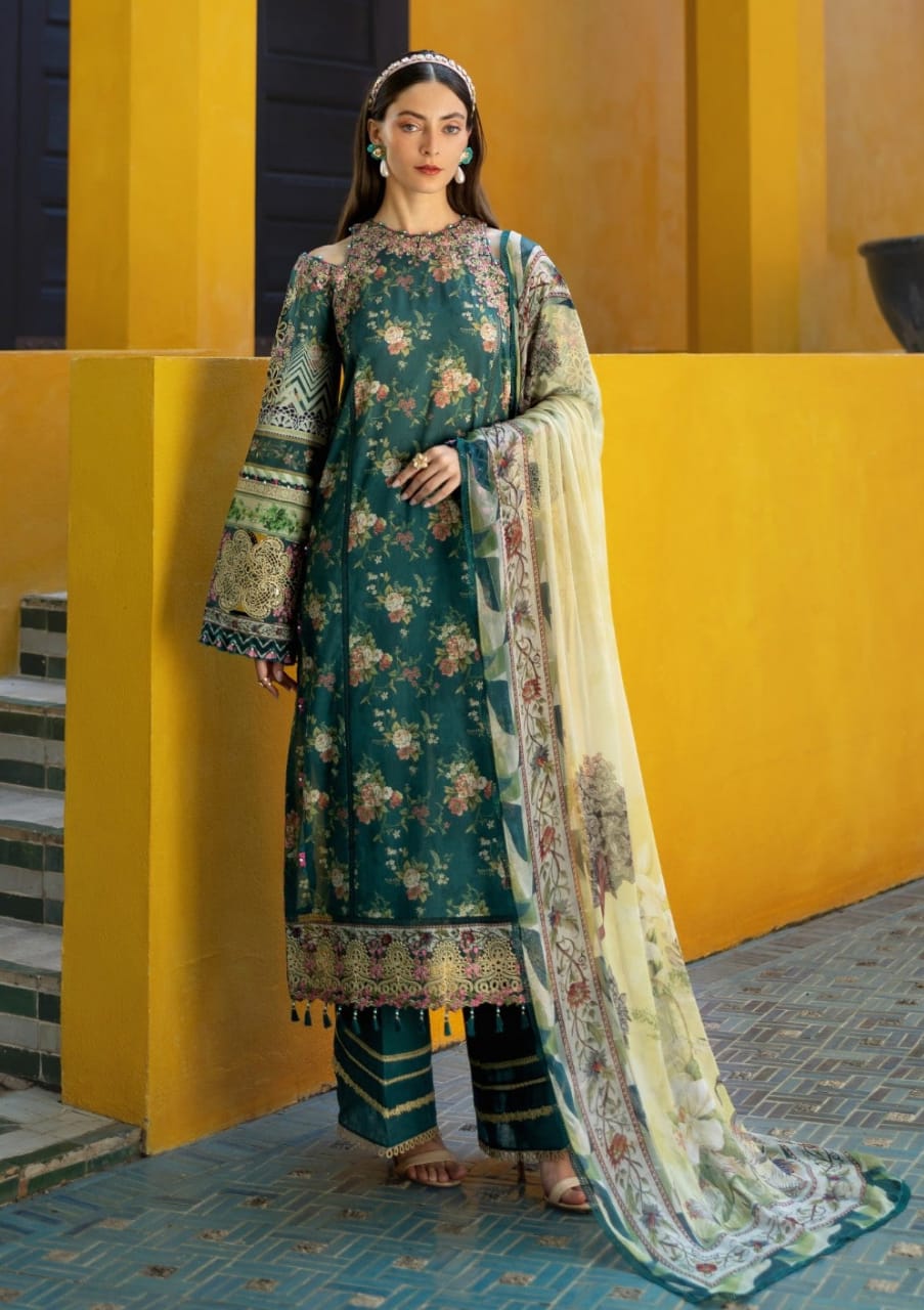 Elaf Green Luxury Lawn Embroidered Collection 3pc Unstitched