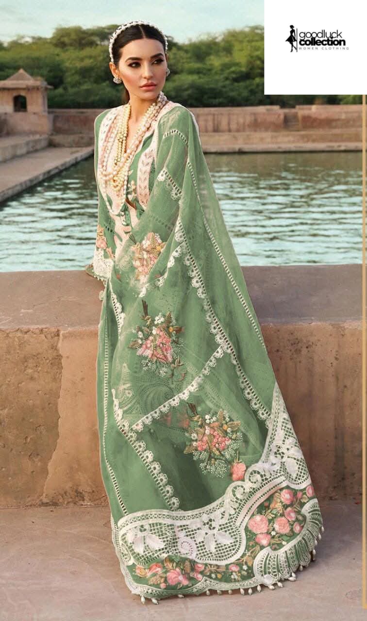 Crimson Dark Green Lawn Emb Chikankari Dress 3pc Unstitched