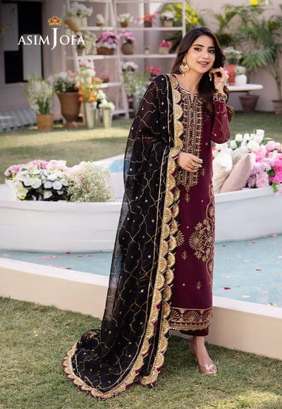 Asim Jofa Maroon Black New Arrival Chiffon Collection 3pc