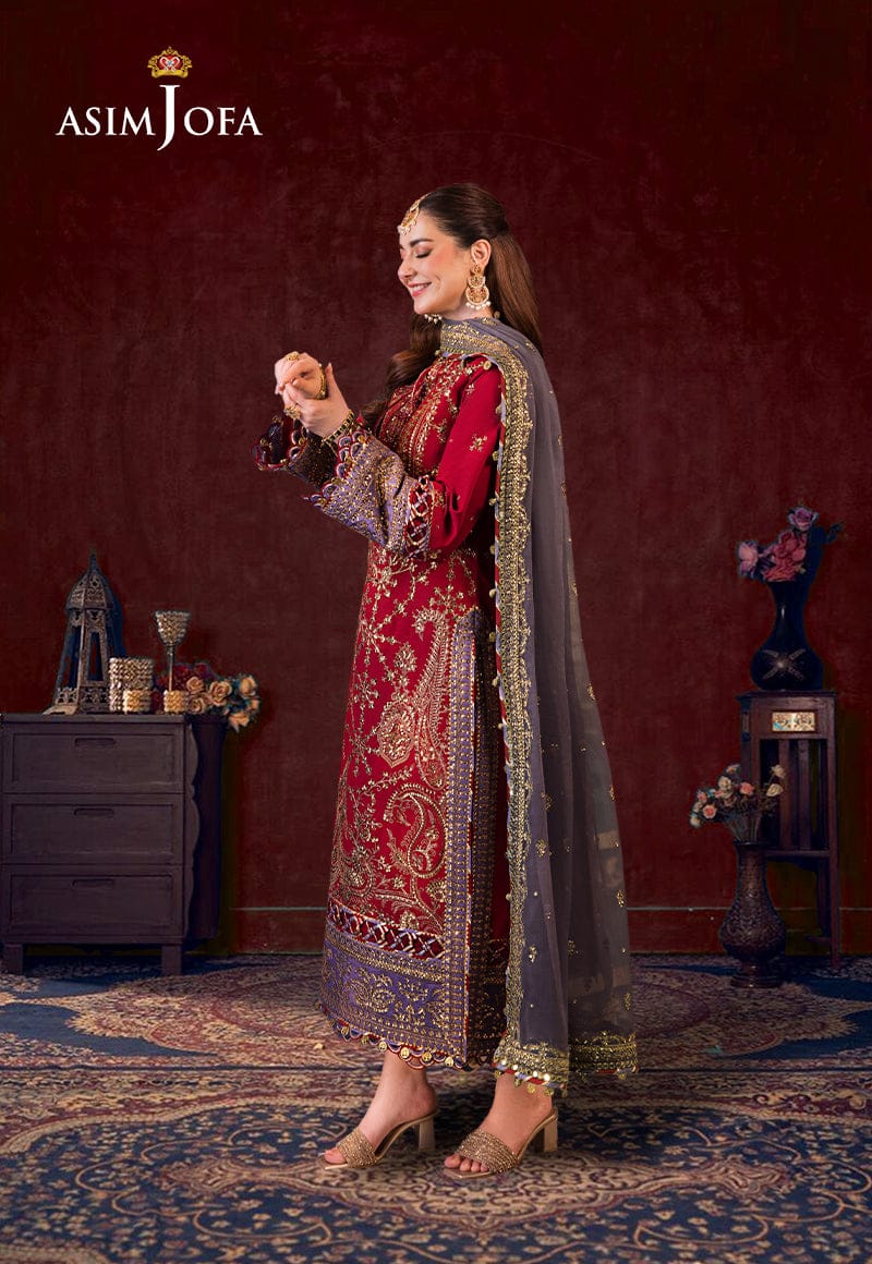 Asim Jofa Maroon Luxury Lawn Embroidery 3piece Unstitched
