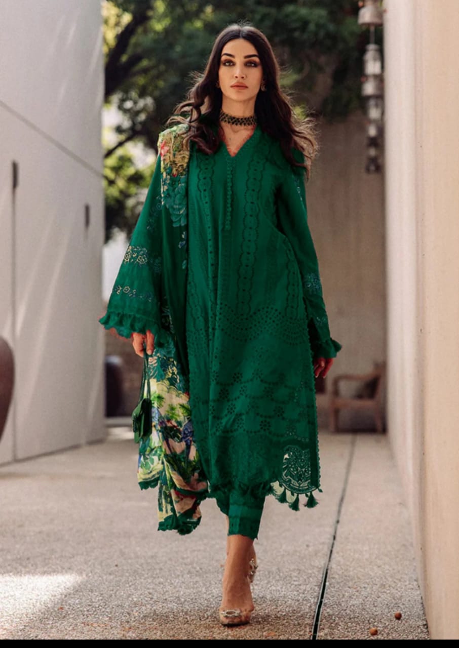 Saira Rizwan Green Pure Lawn Chikankari Embroidery Dress