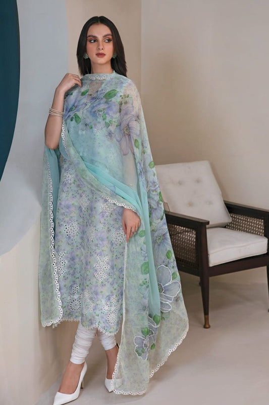 Baroque Sky Blue Print Embroidery Summer Collection New Arrival 3pc
