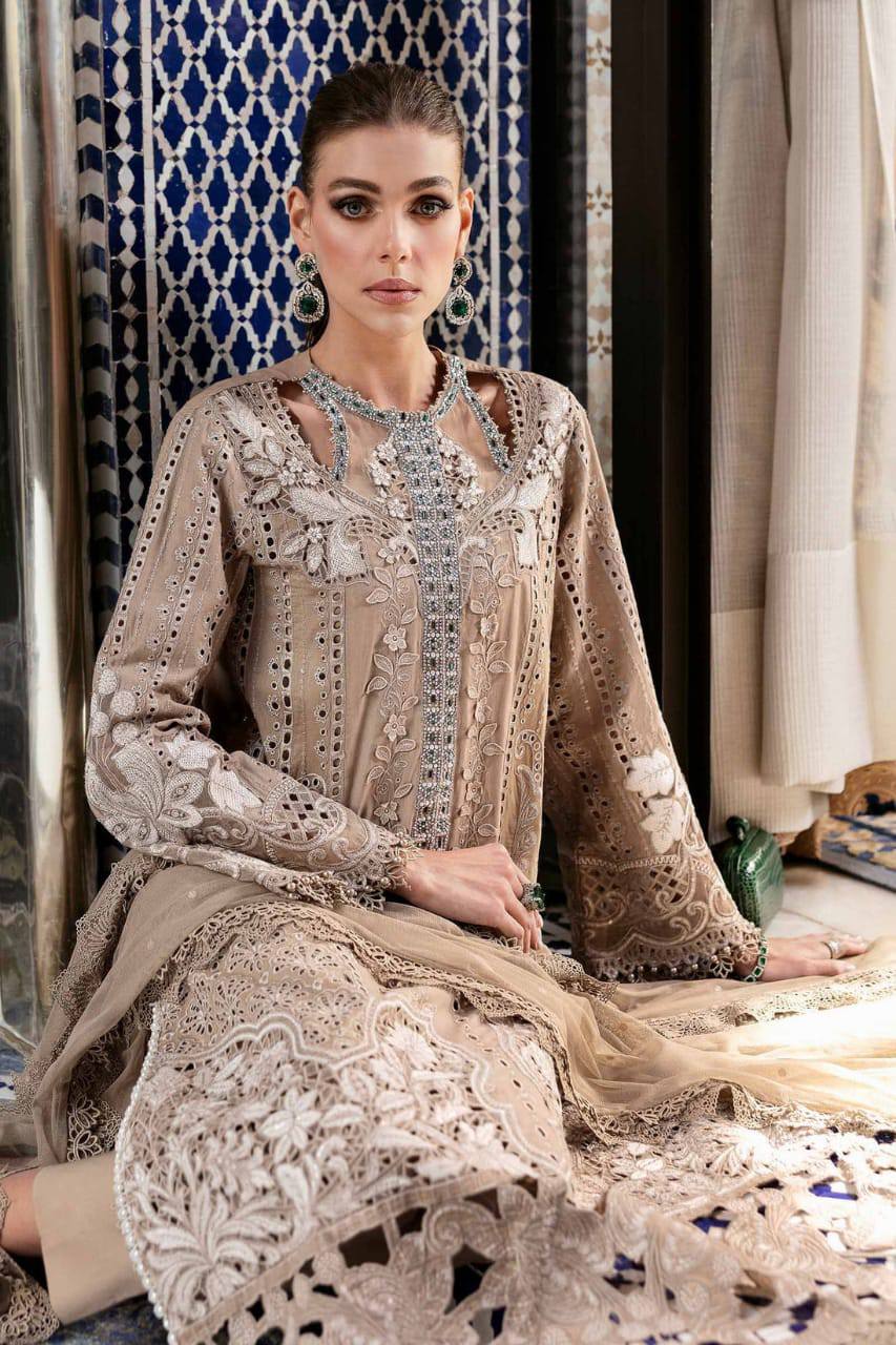 Maria B Light Brown Lawn Emb Chikankari 3piece Unstitched