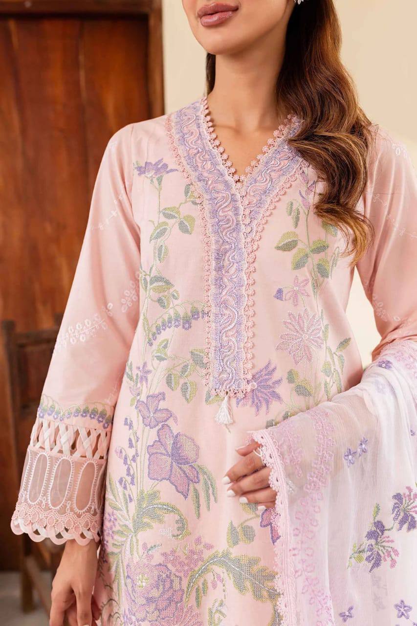 Sable Vogue Peach Lawn Embroidery Chikankari Collection 3pc Unstitched