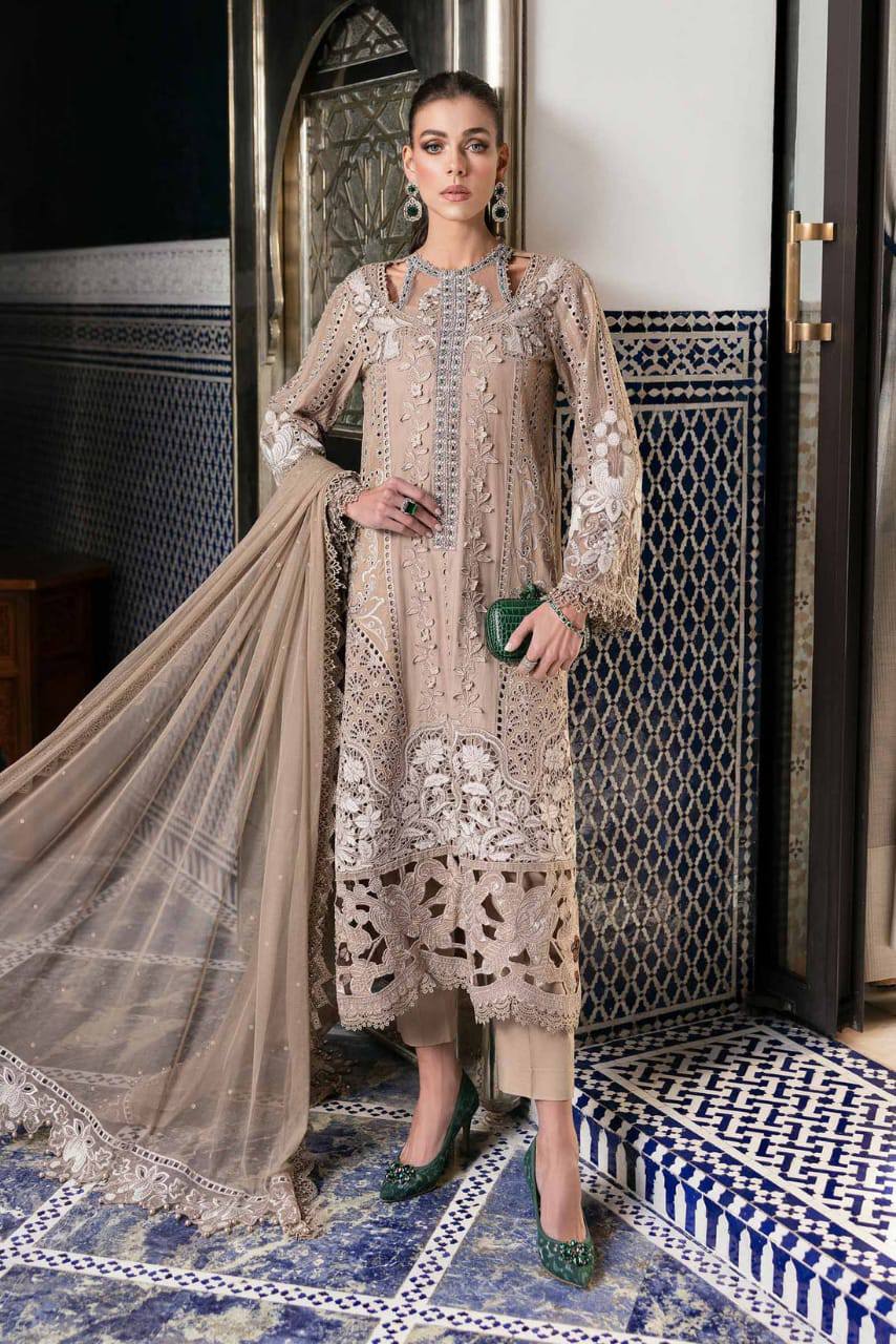 Maria B Light Brown Lawn Emb Chikankari 3piece Unstitched