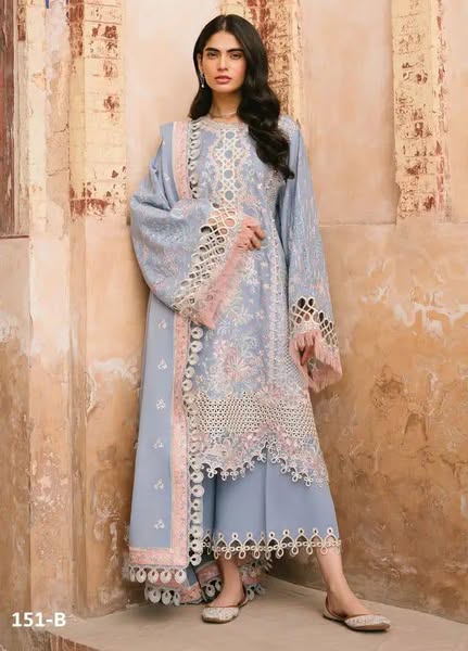 Bin Ilyas Sky Blue Lawn Embroidry Chikankari 3piece Unstitched