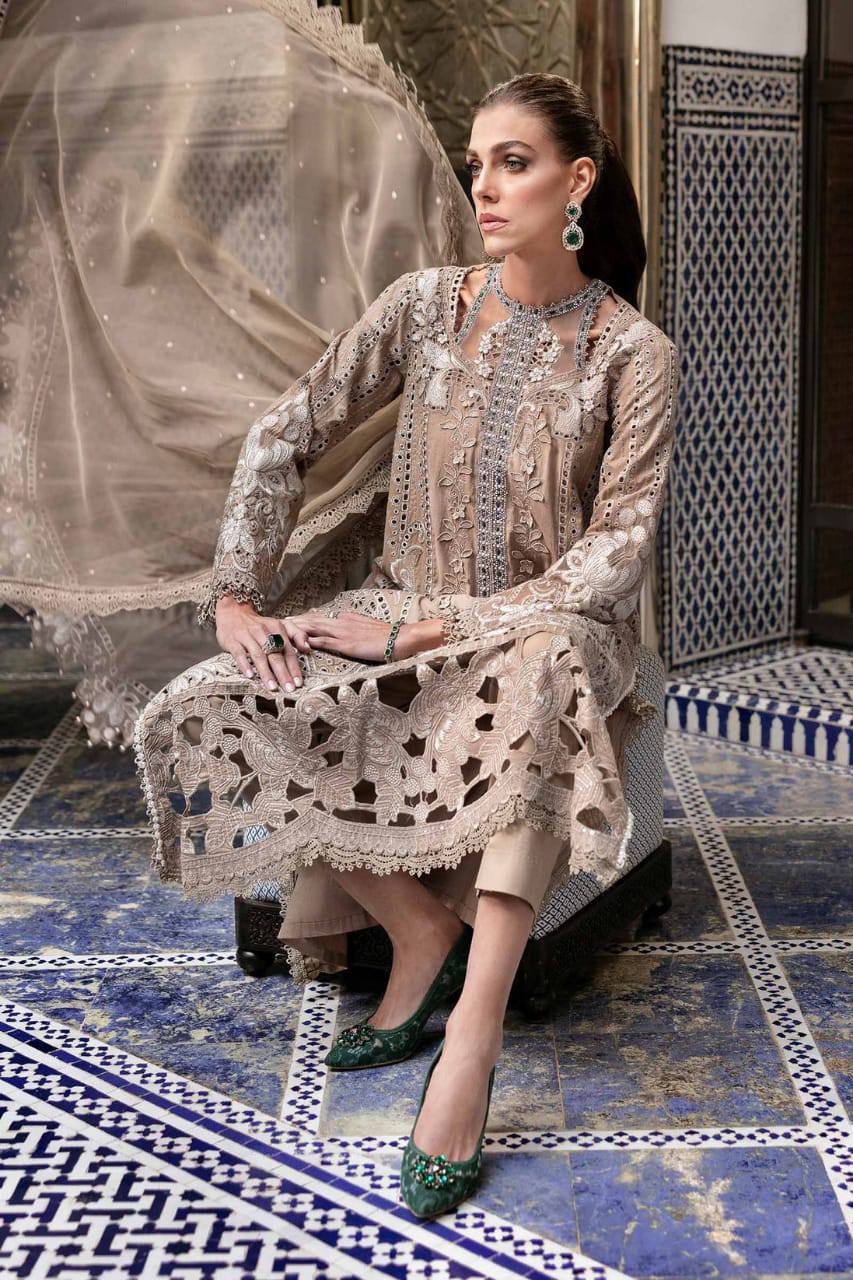 Maria B Light Brown Lawn Emb Chikankari 3piece Unstitched