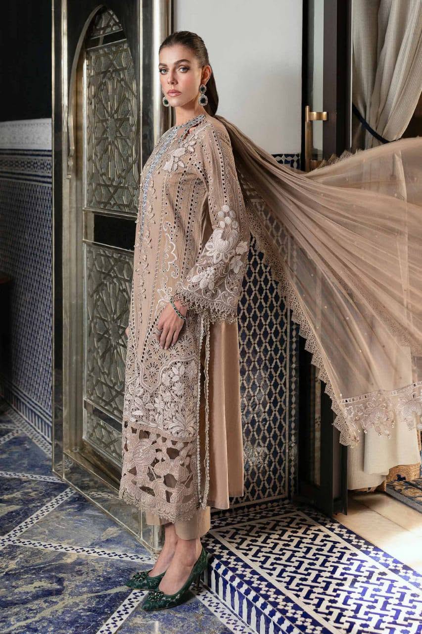 Maria B Light Brown Lawn Emb Chikankari 3piece Unstitched