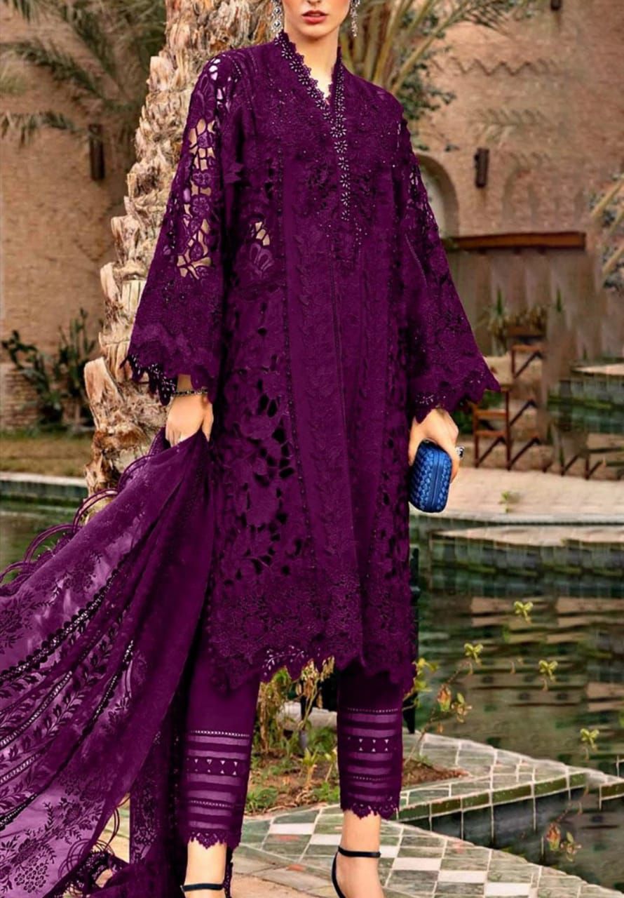 M. B Dark Purple Luxury Lawn Emb Chikankari Dress Unstitched
