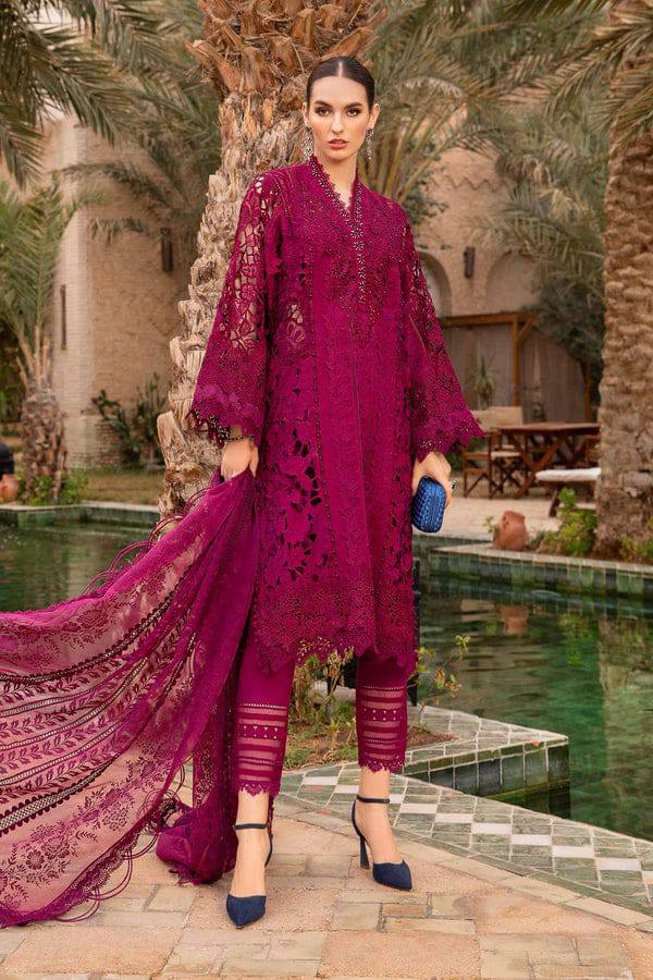 M.B Maroon Lawn Embroidery Chikankari Dress 3pc Unstitched