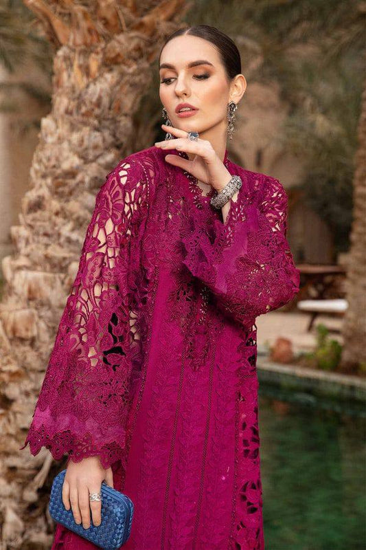 M.B Maroon Lawn Embroidery Chikankari Dress 3pc Unstitched