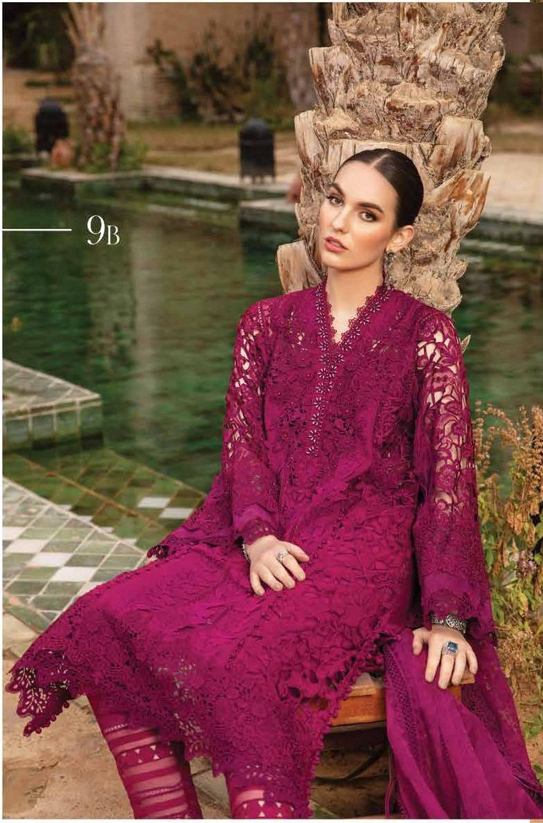 M.B Maroon Lawn Embroidery Chikankari Dress 3pc Unstitched