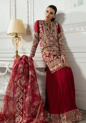 Crimson Red Bridal wedding edition organza Fabric 3piece Unstitched