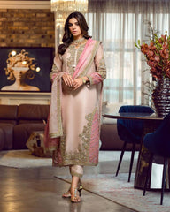 Serene Pink Party Wear Organza Dress 3pc Embroidrey Unstitched