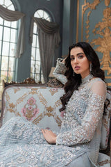 Mushq Sky Blue Net Fabric Heavy Embroidery 3Piece Unstitched