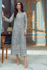 Mushq Sky Blue Net Fabric Heavy Embroidery 3Piece Unstitched