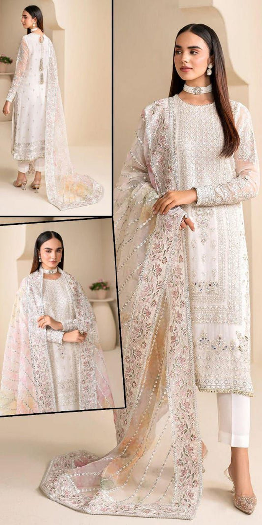 Baroque off White Exclusive Formal Embroidered Chiffon 3piece Unstitched