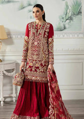 Crimson Red Bridal wedding edition organza Fabric 3piece Unstitched
