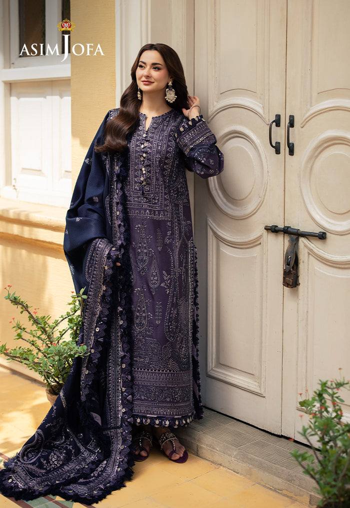 Asim Jofa Chiffon Gray Formal Collection Emb 3piece Unstitched