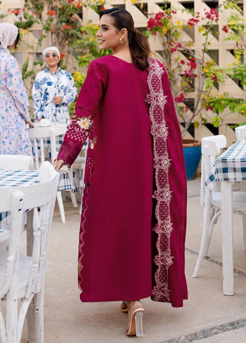 Parishay Maroon Embroidered Luxury Lawn Chikanakri Dress 3Piece Unstitched