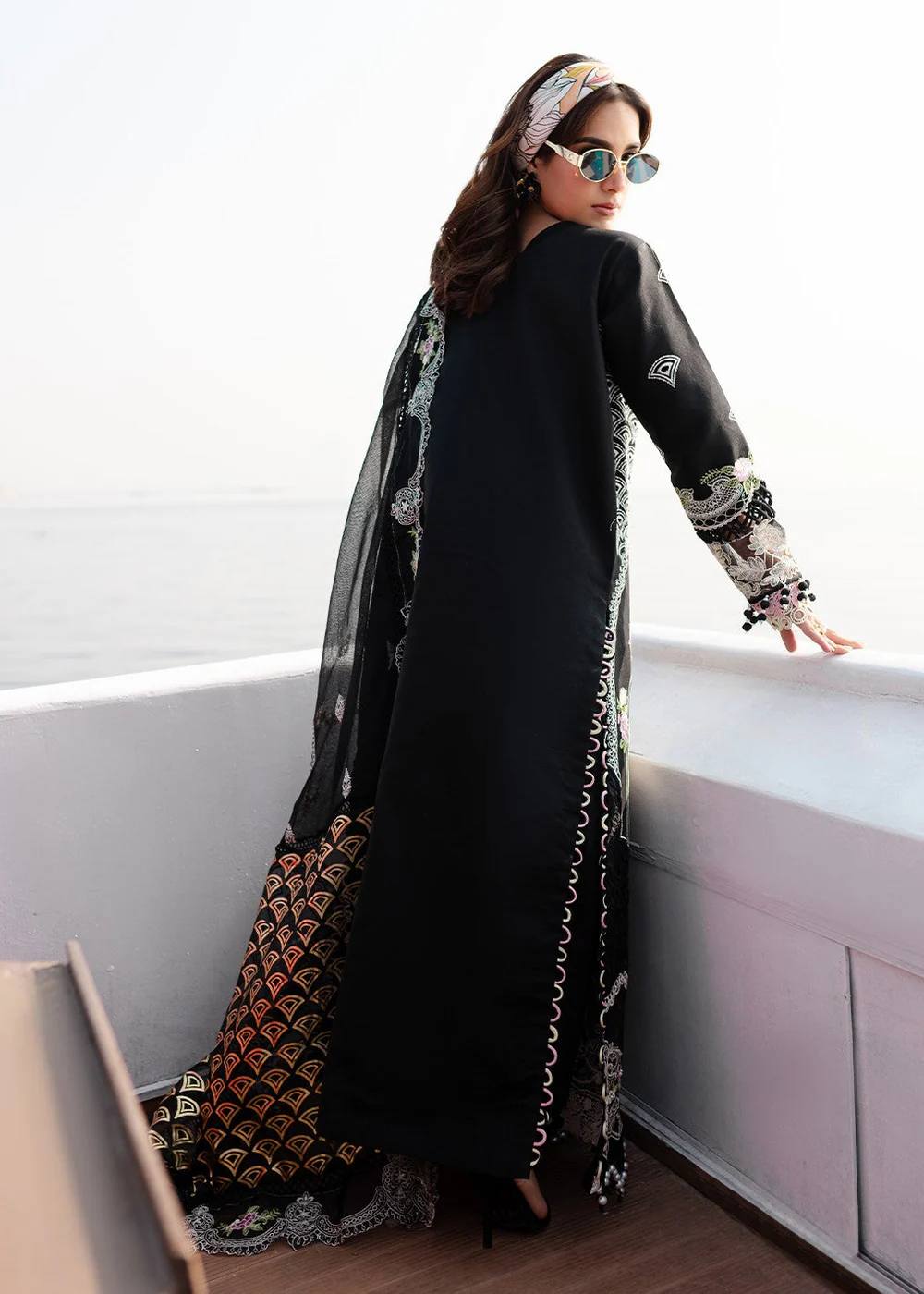 Parishay Black Embroidered Luxury Lawn Chikanakri Dress 3Piece Unstitched