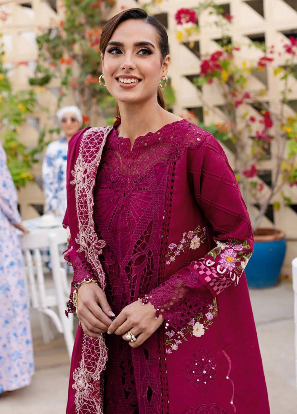 Parishay Maroon Embroidered Luxury Lawn Chikanakri Dress 3Piece Unstitched