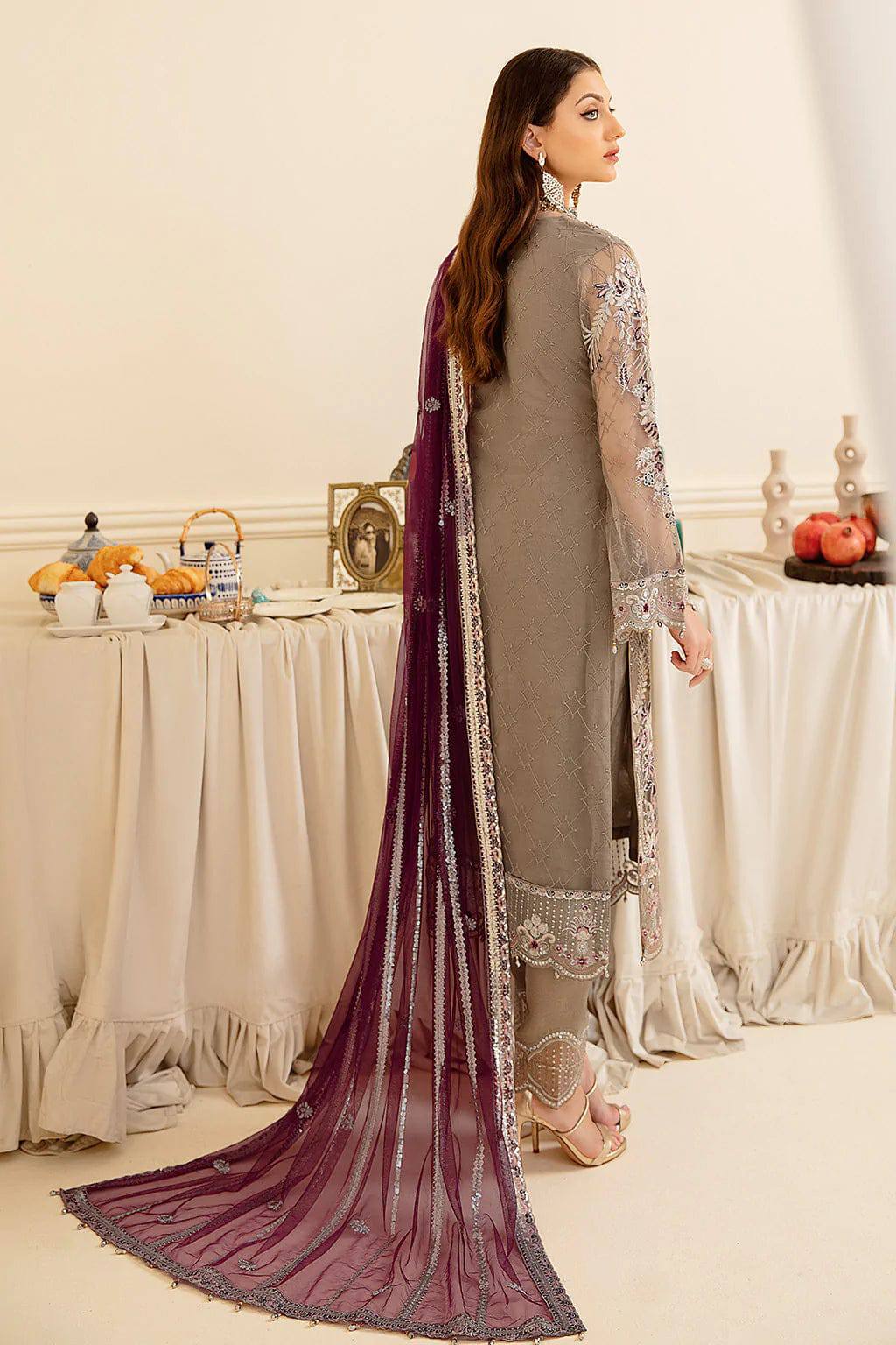 Ramsha Tpink Chiffon Formal Collection Embroidery 3piece Unstitched