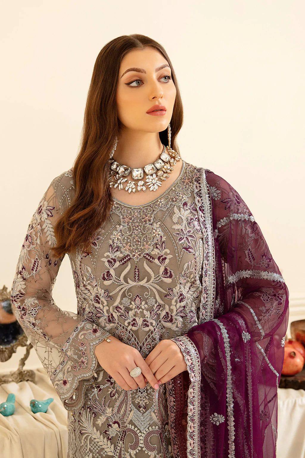 Ramsha Tpink Chiffon Formal Collection Embroidery 3piece Unstitched