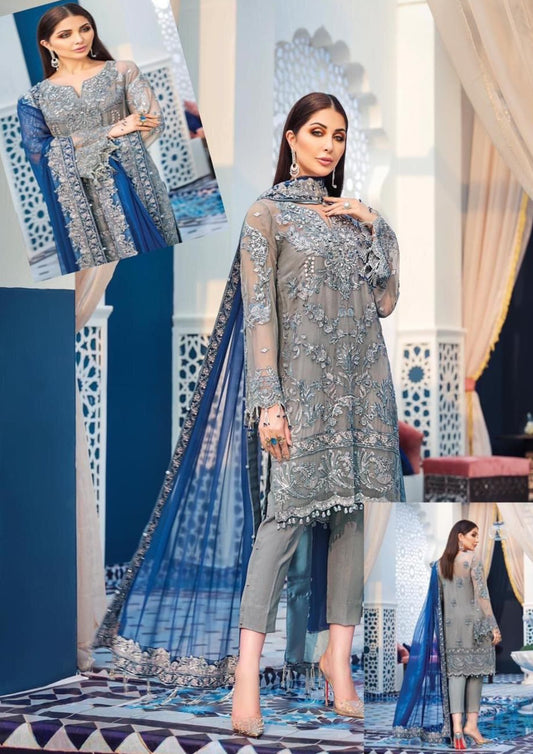 Gulaal Gray & Green Formal Collection Soft Net Fabric 3pc