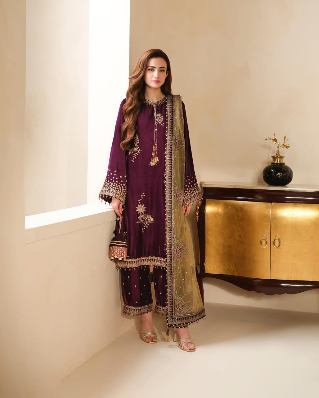 Jazmin Maroon Micro 9000 Velvet Formal Collection 3piece Unstitched