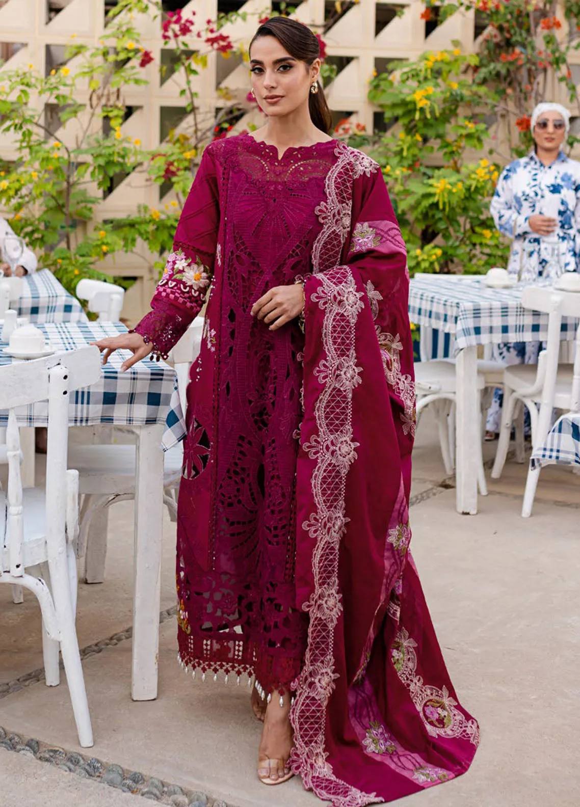Parishay Maroon Embroidered Luxury Lawn Chikanakri Dress 3Piece Unstitched